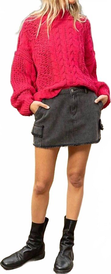 POL Chelsey Mock Neck Sweater In Magenta