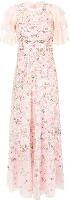 Needle & Thread Odette floral-embroidered gown