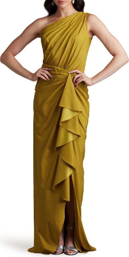 Tadashi Shoji One-Shoulder Side Ruffle Gown