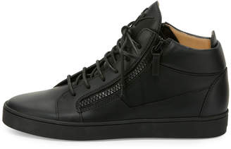 Giuseppe Zanotti Men's Tonal Leather Mid-Top Sneakers, Black