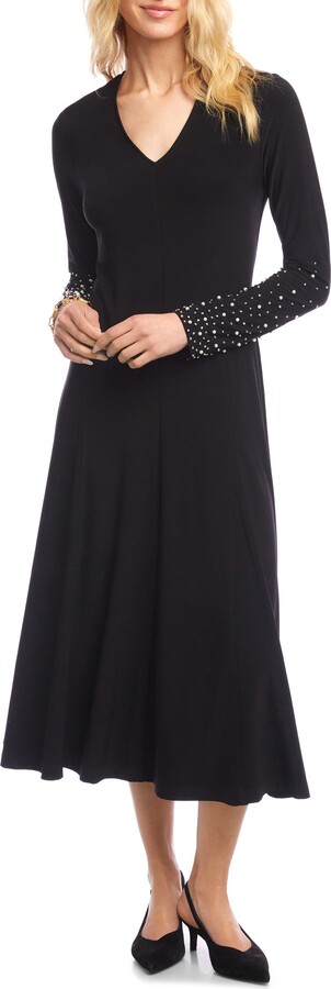 Karen Kane Kate Embellished Long Sleeve Travel Jersey Midi Dress