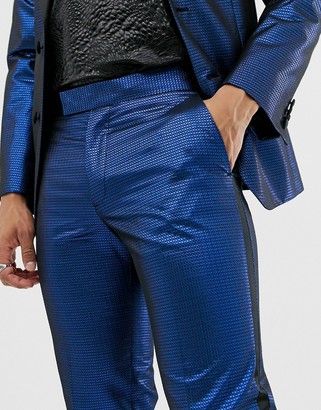 ASOS DESIGN slim tuxedo suit trousers in blue metallic jacquard