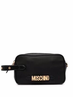 Moschino Logo-Plaque Leather Make Up Bag