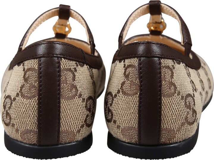 Brown Ballet Flats For Baby Girl With Double G