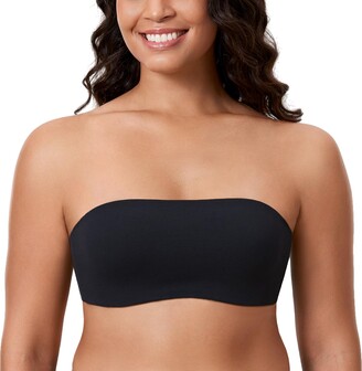 DELIMIRA Women's Seamless Strapless Bras Unlined Underwire Plus Size  Comfort Bandeau Black 36F - ShopStyle