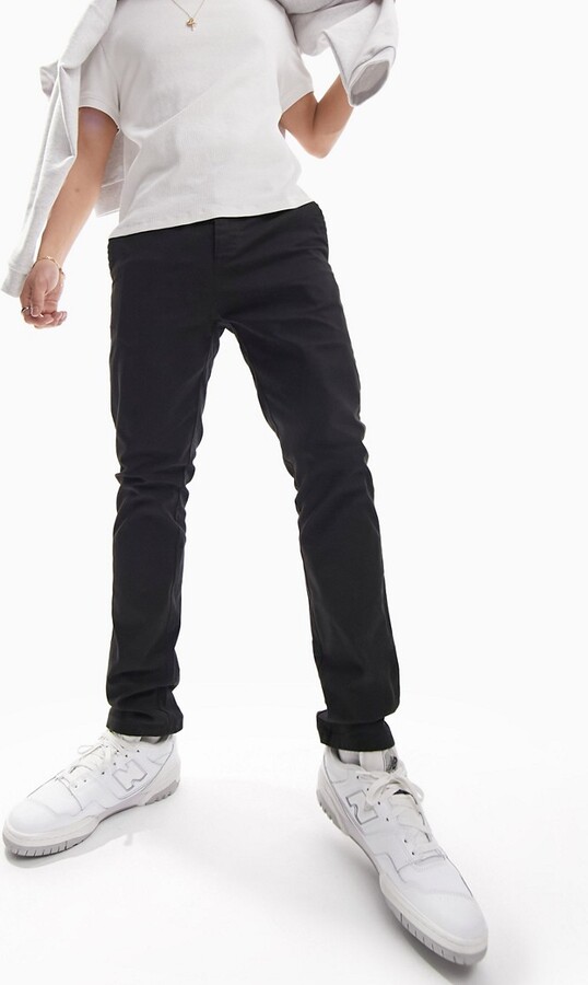 ASOS DESIGN cigarette chinos with pleats in black - ShopStyle