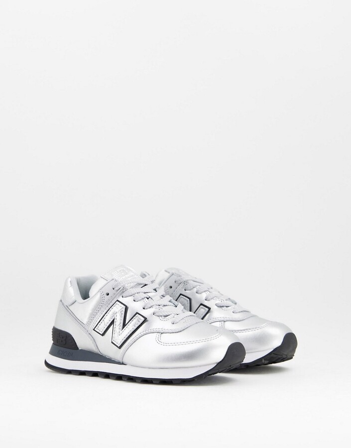 New Balance 574 metallic sneakers in silver - ShopStyle Trainers & Athletic  Shoes
