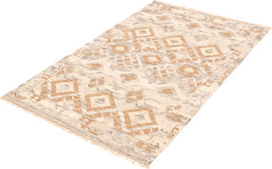 Union Rustic Newmarket Geometric Handmade Flatweave Wool Ivory/Light Gray Area Rug