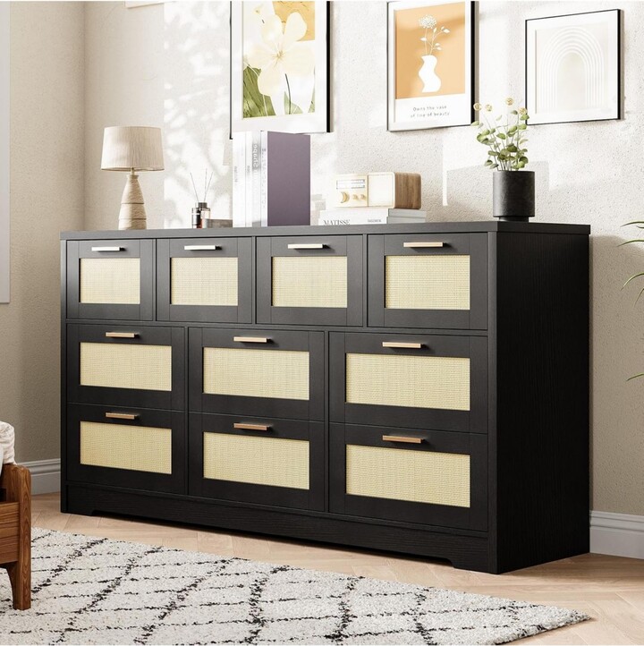 Gaomon 10 Drawers Dresser for Bedroom Rattan Chest of Drawers with Spacious Tabletop & Handles Closet Dresser Organizer Tv Stand