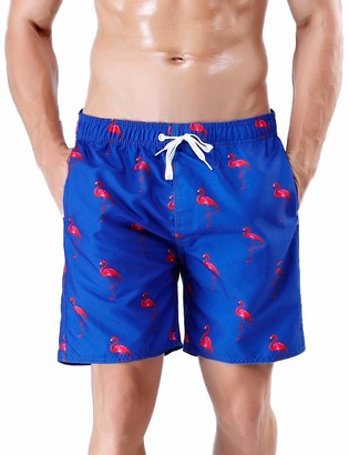 QRANSS Mens Printed Swim Trunks Beach Shorts with Drawstring 