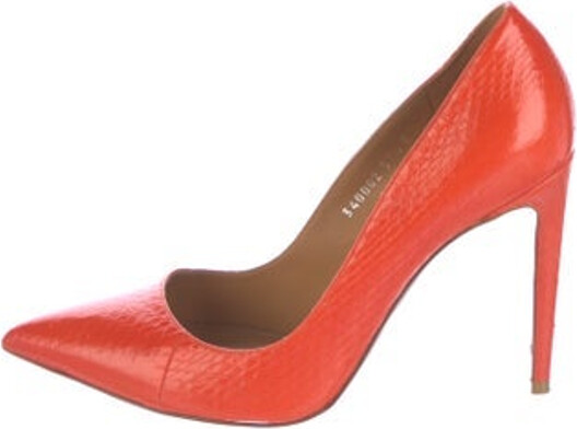 Ralph Lauren Collection Leather Pumps Red Pointed-Toes Exposed Zip Closure at Sides Unfortunately due to restrictions this item may not be eligible for shipping in all areas.