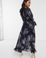 Thumbnail for your product : ASOS Petite DESIGN Petite wrap maxi dress with frills in dark based floral print
