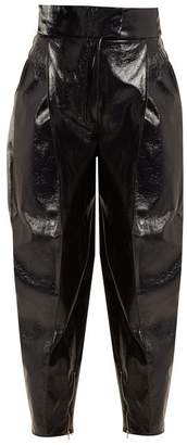 Wanda Nylon - High Rise Tapered Leg Coated Trousers - Womens - Navy