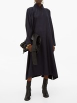 Thumbnail for your product : eskandar Band-collar Wool-blend Jacquard Midi Dress - Navy