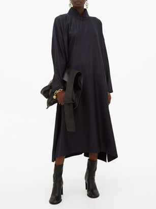 eskandar Band-collar Wool-blend Jacquard Midi Dress - Navy