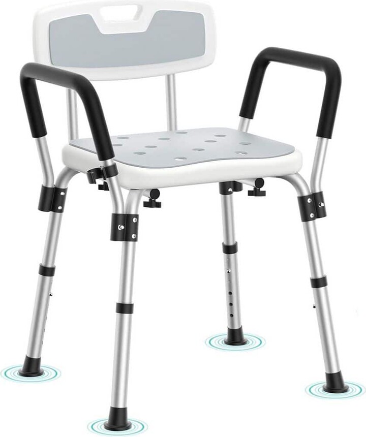 Adrinfly 20.5 in. Aluminum Shower Chair for Elderly and Disabled with Arms, Back and 6 Adjustable Height in White