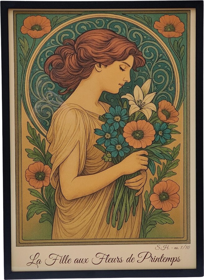 Alphonse Mucha Art Nouveau Poster "la Fille Aux Fleurs De Printemps", Framed, Limited Edition