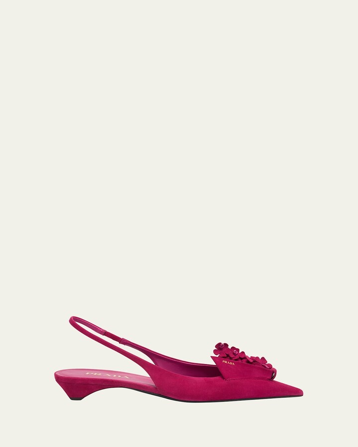 Suede Flower Slingback Pumps