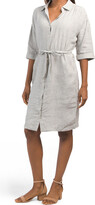 Thumbnail for your product : Tahari Linen Three-quarter Sleeve Step Hem Short Shirt Dress