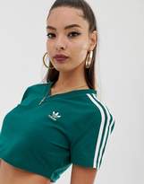 Thumbnail for your product : adidas adicolor three stripe cropped t-shirt in green