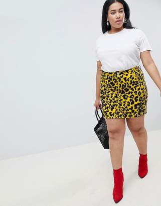 ASOS Curve DESIGN Curve denim original skirt in leopard print