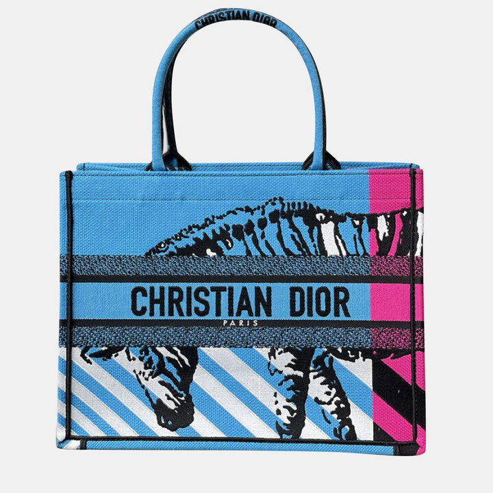 Christian Dior Bright Blue and Bright Pink D-Jungle Pop Embroidery MEDIUM  BOOK TOTE M1296ZRON888U - ShopStyle