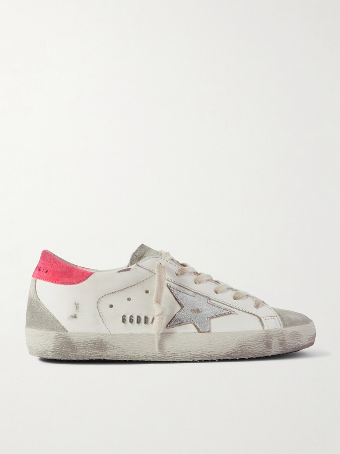 Golden Goose Super-star Distressed Suede-trimmed Leather Sneakers - White