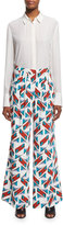 Thumbnail for your product : Carolina Herrera Wide-Leg Printed Pants, Turquoise/Multi