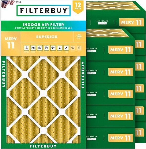 Filterbuy12x20x4AirFilter(12-Pack),PleatedMERV11AllergenDefenseReplacementHVACACFurnaceFilters(ActualSize:11.50x19.50x3.63)