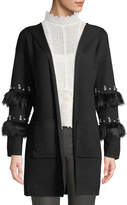 Thumbnail for your product : Neiman Marcus Faux-Fur & Jewel Sleeve Hooded Cardigan