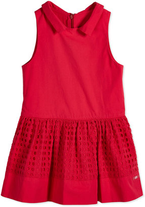 Lili Gaufrette Eyelet Dress w/ Cropped Jacket, Bright Pink, Size 2-6