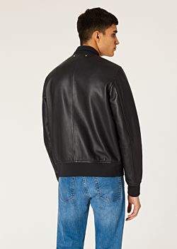 Paul Smith Men's Black Leather Bomber Jacket With Chest Pocket