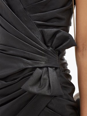 Saint Laurent Gathered Leather Mini Dress - Black