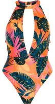 Thumbnail for your product : River Island Womens Orange tropical choker plunge swimsuit