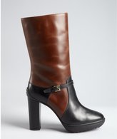 Thumbnail for your product : Tod's Black And Coffee Leather Buckle Mid-Calf Platform Boots
