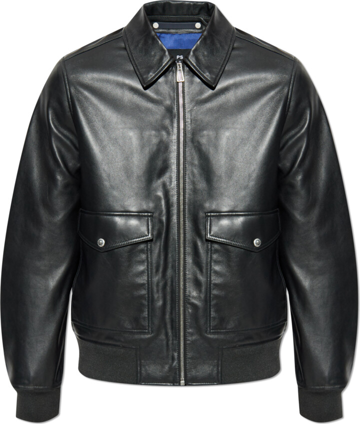 Paul Smith Black Zip Leather Jacket - ShopStyle
