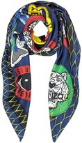 Thumbnail for your product : Kenzo Badges Tiger Print Silk Square Scarves