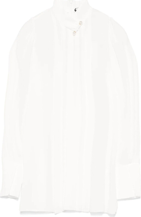 Nissa White Pearl-Detail Chiffon Top
