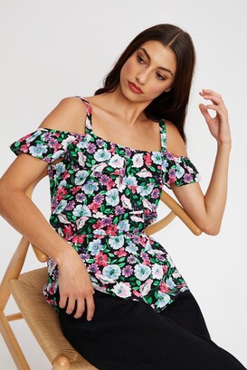 Dorothy Perkins Womens Tall Black Floral Cold Shoulder Cami Top - ShopStyle