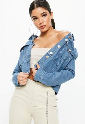 Missguided Blue Denim Cut And Sew Fitted Denim Jacket, Blue