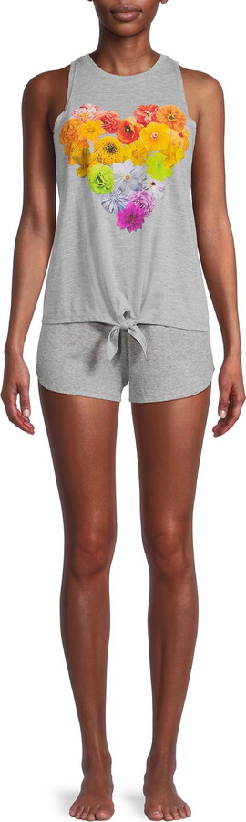 Mad Engine Juniors Pride Flower Cluster Heart Cropped Boxy Sleep Tank, Ruffle Lounge Shorts & Headband, 3-Piece Set