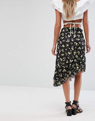 Missguided Aysmetric Hem Floral Midi Skirt