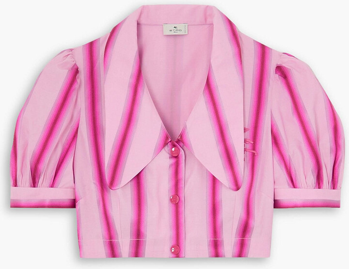 Etro Cropped embroidered striped cotton and silk-blend shirt
