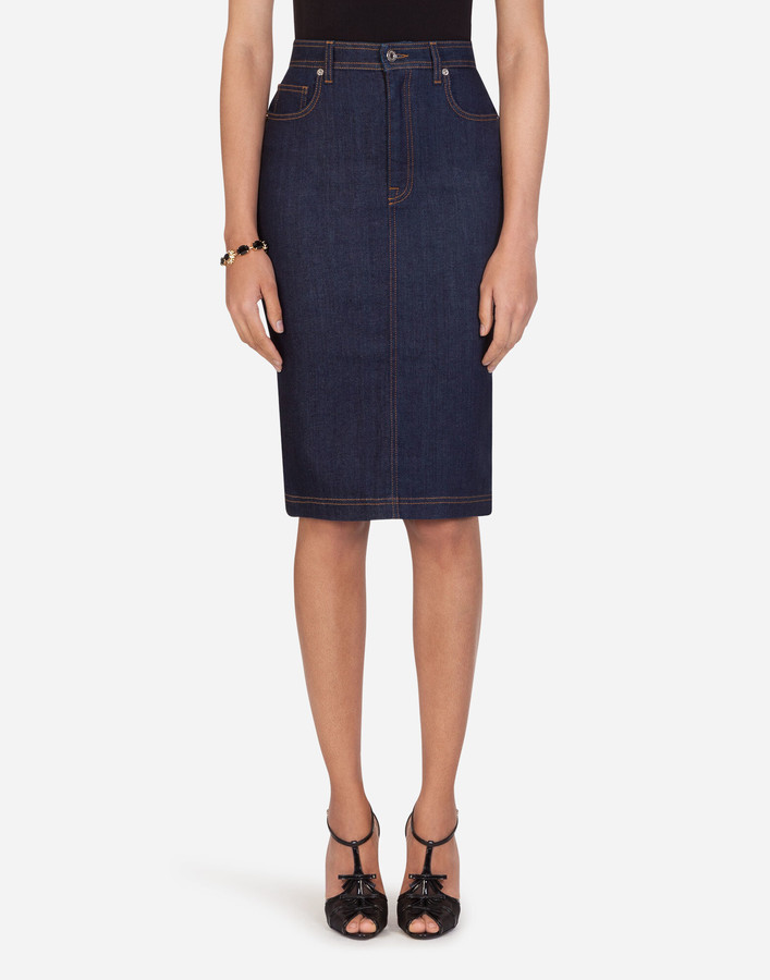 tight denim midi skirt