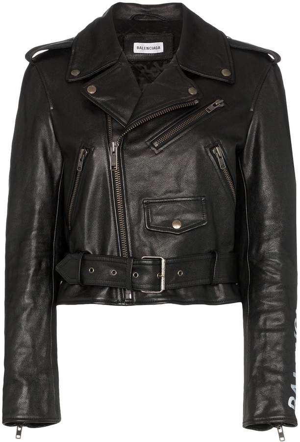 Balenciaga shrunken graffiti leather jacket - ShopStyle