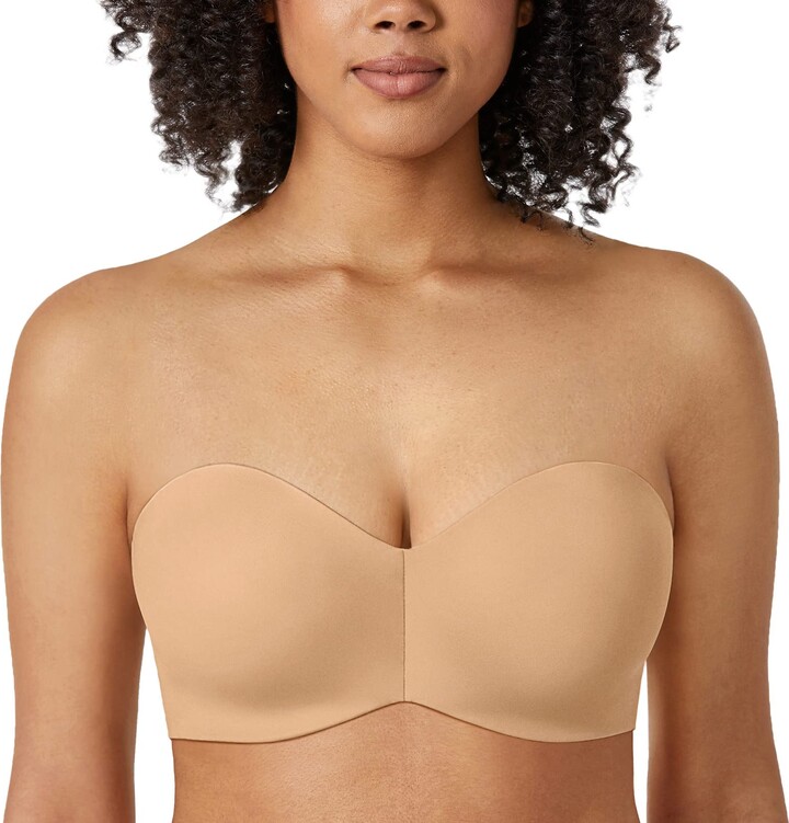 MELENECA Women's Strapless Bras for Large Bust Minimizer Unlined with  Underwire Clear Strap Pale Nude Heather 36D 