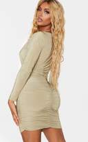 Thumbnail for your product : PrettyLittleThing Shape Sage Green Slinky Ruched Mini Dress