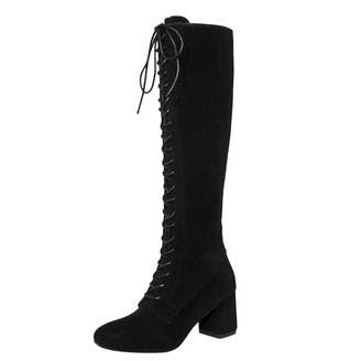 Fullfun Women Straps Slim Lace-up High Boots Over The Knee Boots Square High Heels Martin Shoes (6, )