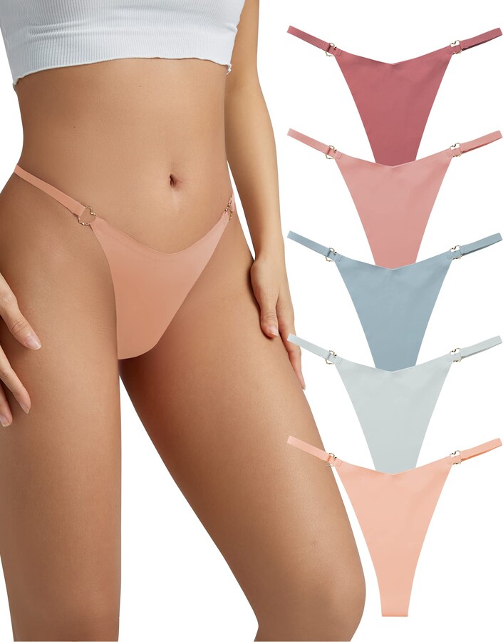  SHARICCA Women Seamless Thong No Show V Shape Strench  Underwear Comfortable Invisible Soft Panties 7 Pack