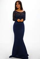 Thumbnail for your product : Pink Boutique Addicted To Love Navy Lace Long Sleeve Bow Back Maxi Dress